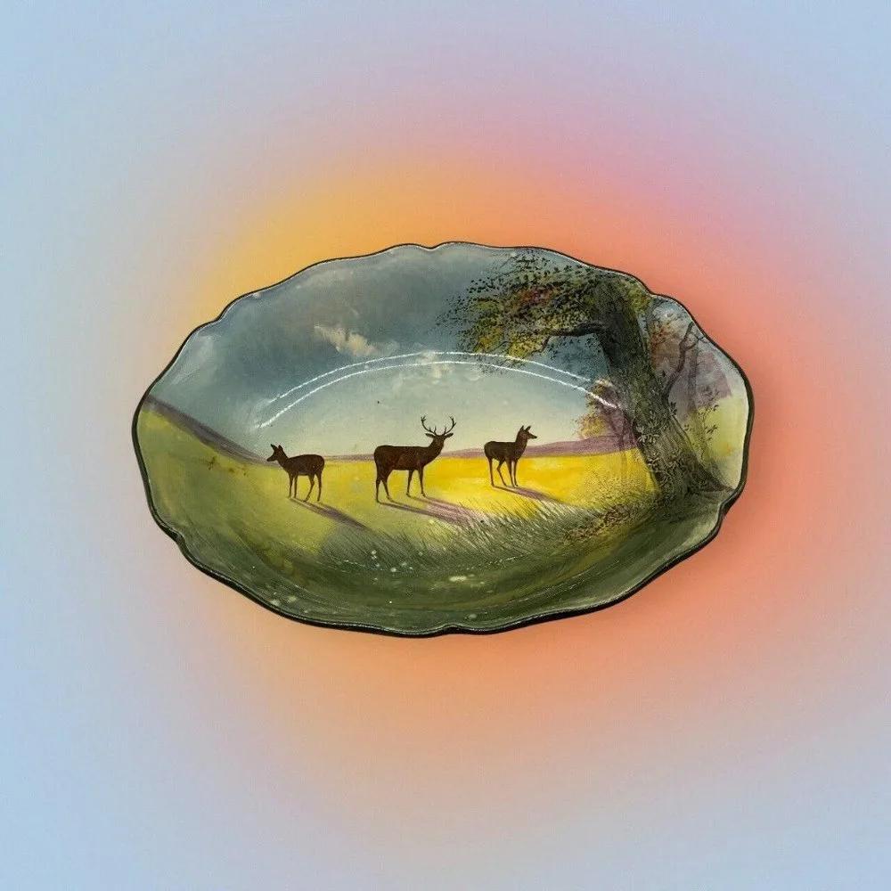 Royal Doultan Vintage Vegetable Serving Dish Deer Grazing Pattern 1927-1932